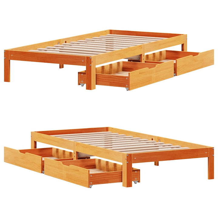 sengeramme med skuffer 100x200 cm massivt fyrretræ gyldenbrun