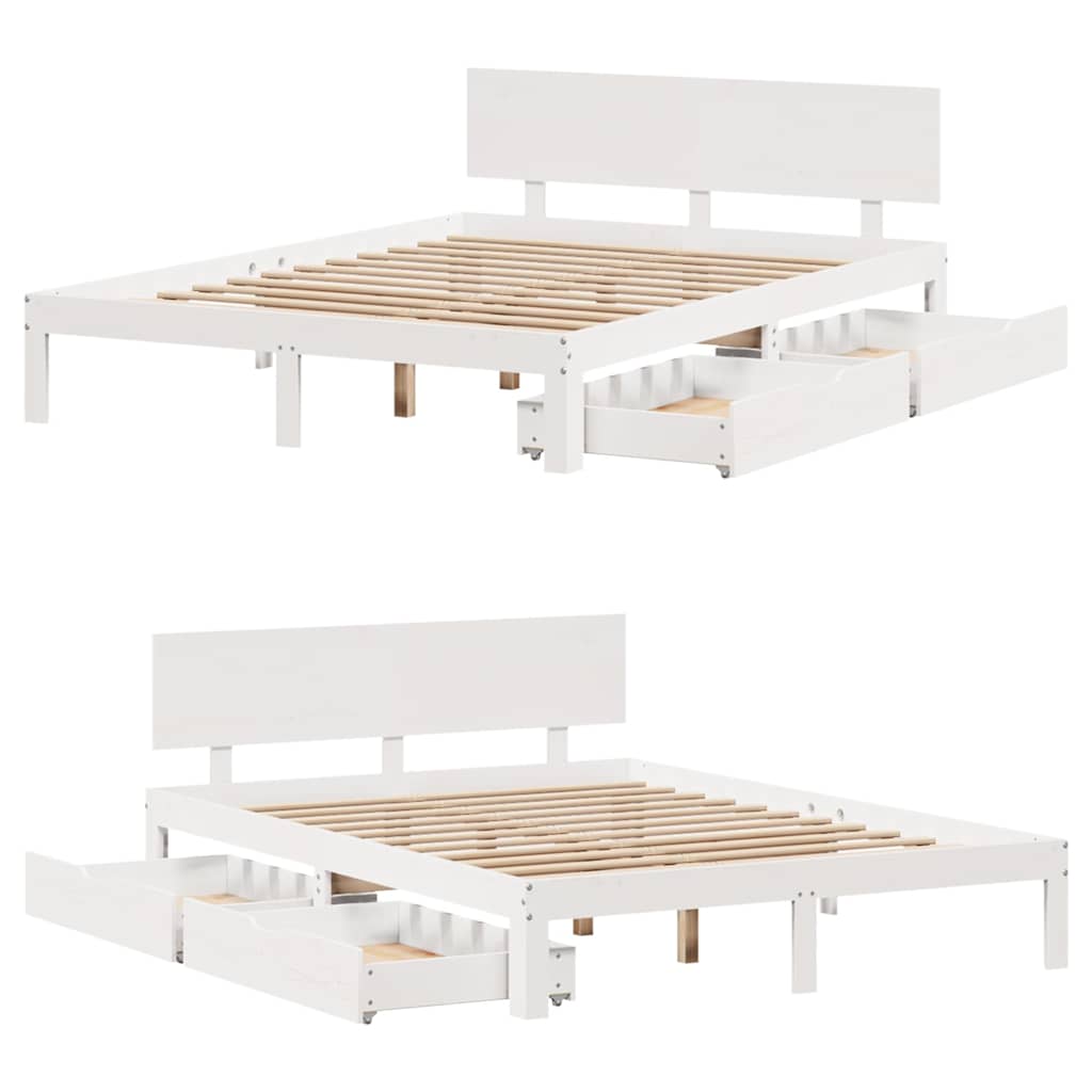 sengeramme med skuffer 120x190 cm massivt fyrretræ hvid