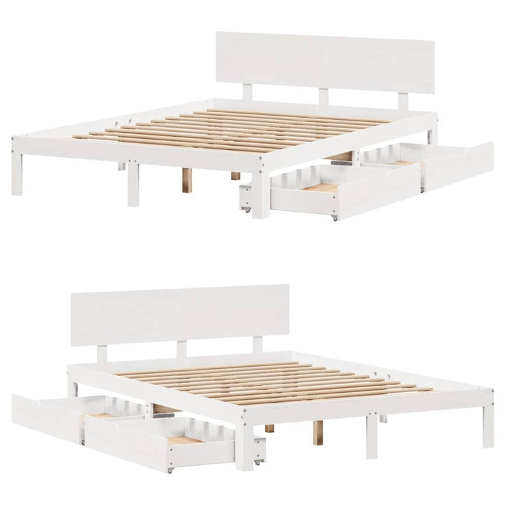 sengeramme med skuffer 120x190 cm massivt fyrretræ hvid