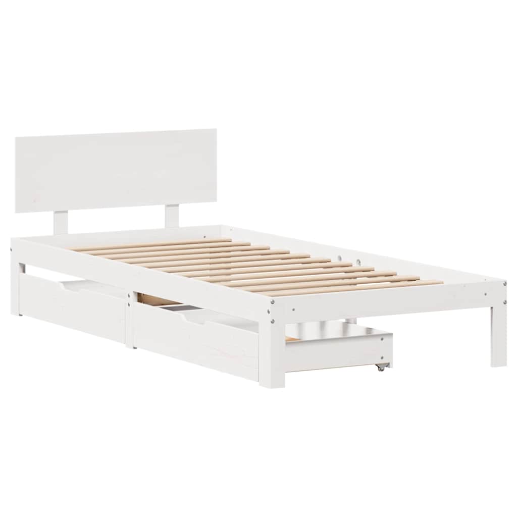 sengeramme med skuffer 90x200 cm massivt fyrretræ hvid