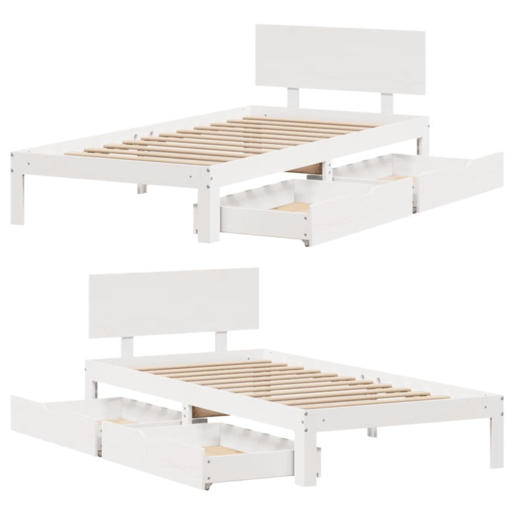 sengeramme med skuffer 100x200 cm massivt fyrretræ hvid