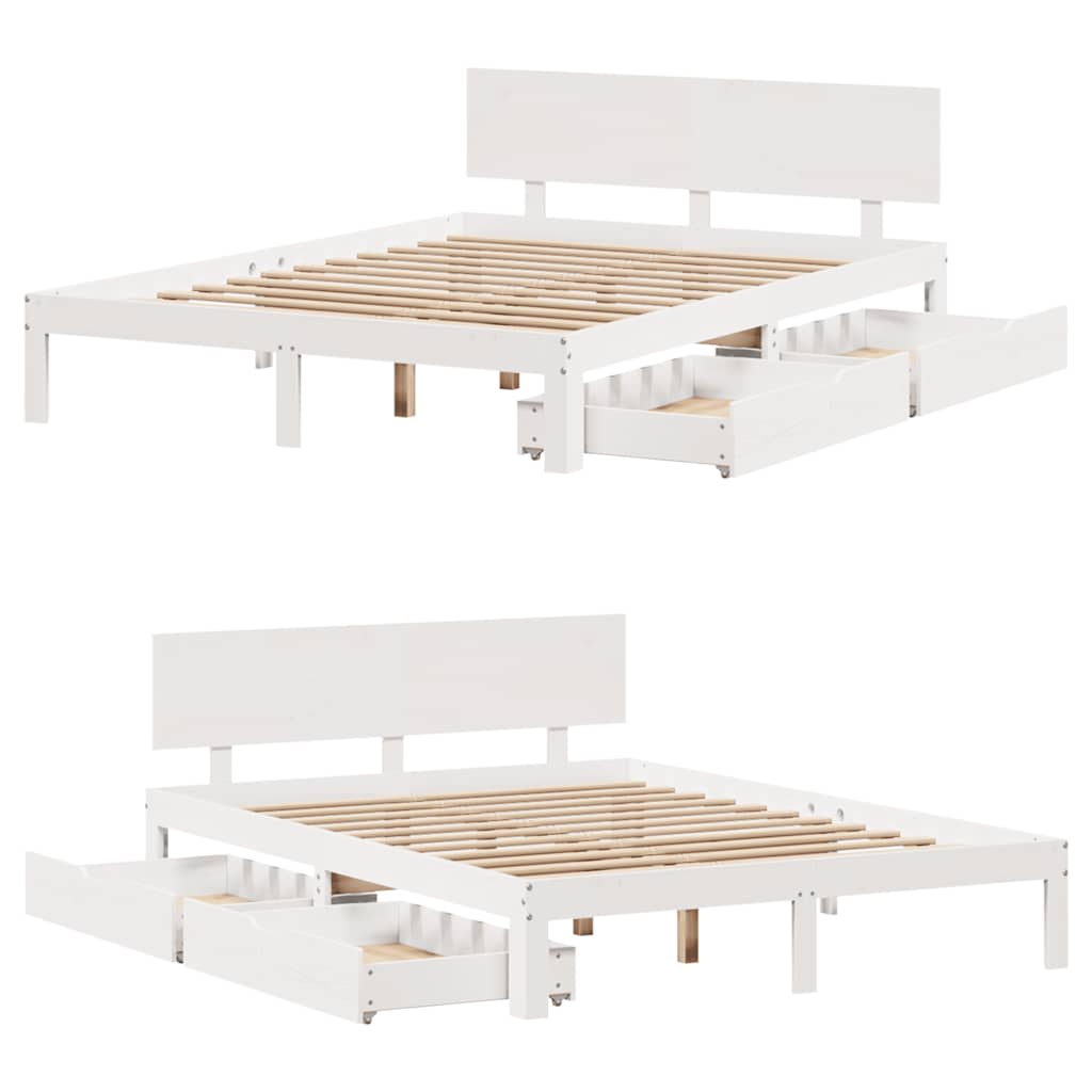 sengeramme med skuffer 120x200 cm massivt fyrretræ hvid