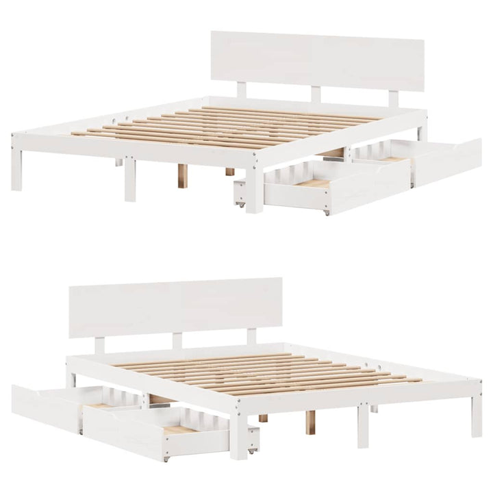 sengeramme med skuffer 120x200 cm massivt fyrretræ hvid