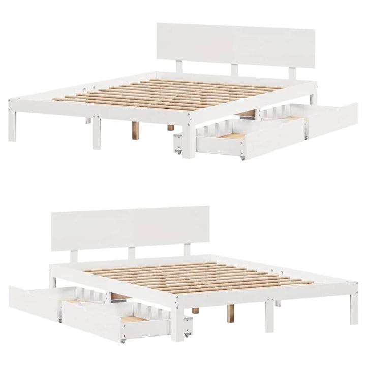 sengeramme med skuffer 140x200 cm massivt fyrretræ hvid