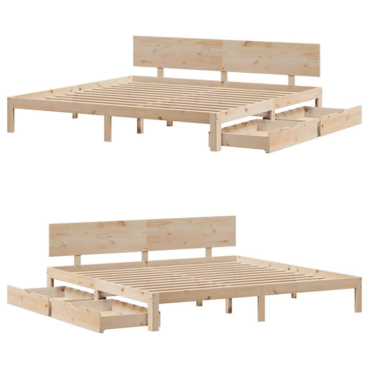 sengeramme med skuffer 200x200 cm massivt fyrretræ