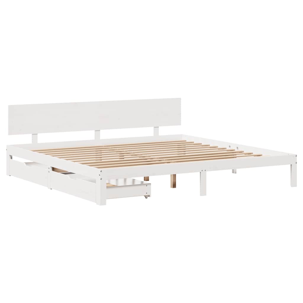 sengeramme med skuffer 200x200 cm massivt fyrretræ hvid