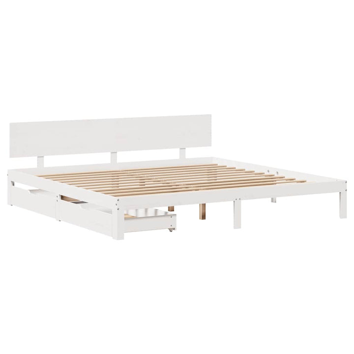 sengeramme med skuffer 200x200 cm massivt fyrretræ hvid