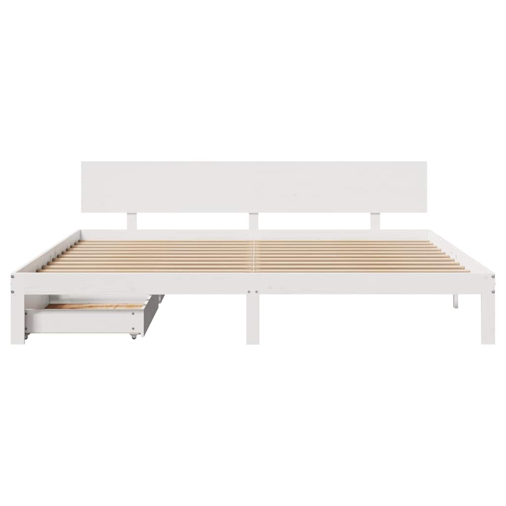 sengeramme med skuffer 200x200 cm massivt fyrretræ hvid