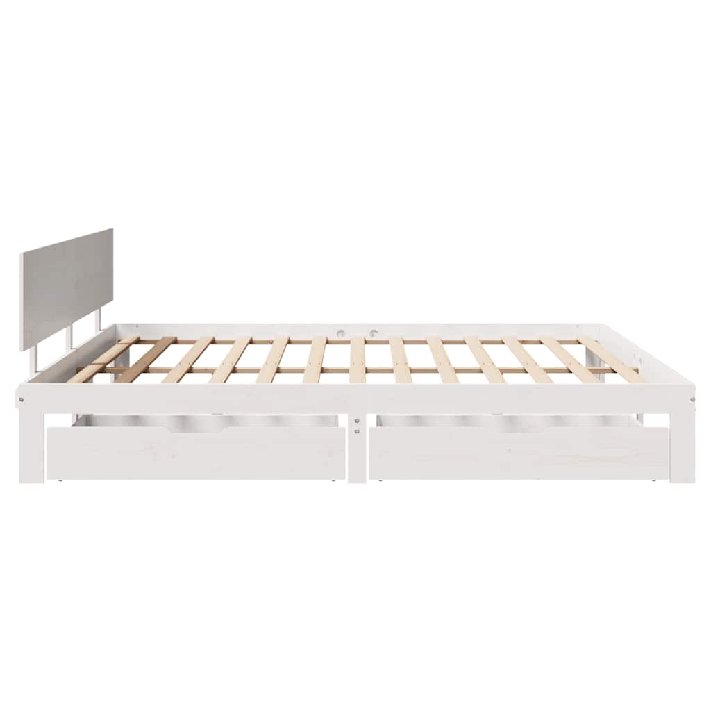 sengeramme med skuffer 200x200 cm massivt fyrretræ hvid