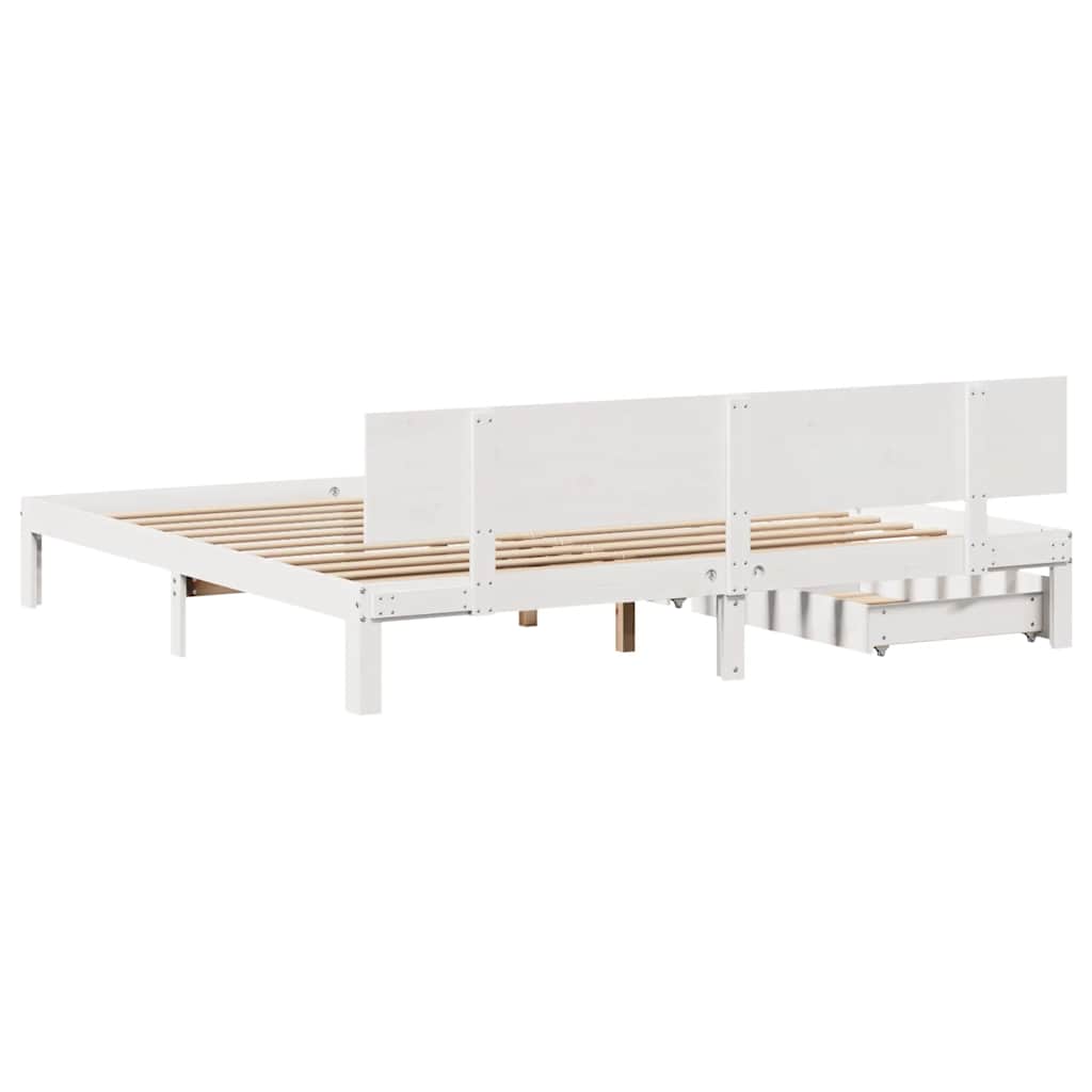 sengeramme med skuffer 200x200 cm massivt fyrretræ hvid