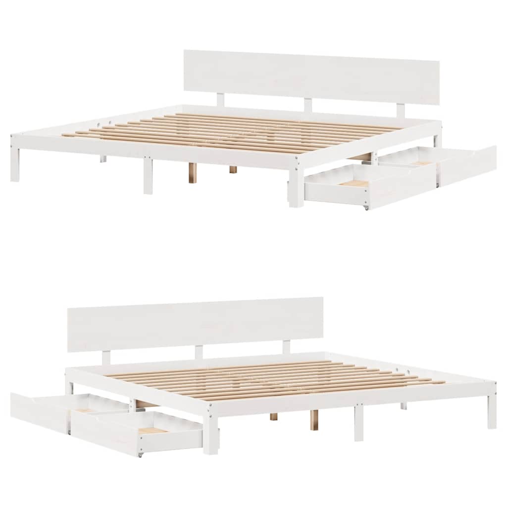 sengeramme med skuffer 200x200 cm massivt fyrretræ hvid