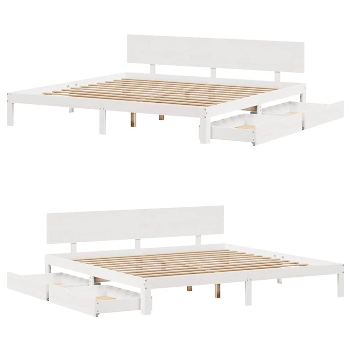 sengeramme med skuffer 200x200 cm massivt fyrretræ hvid