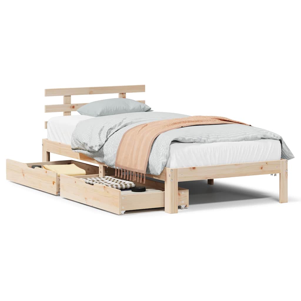 sengeramme med skuffer 75x190 cm massivt fyrretræ