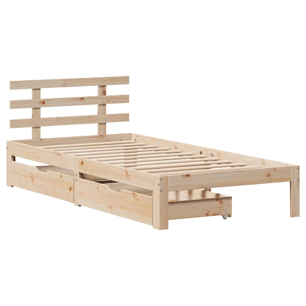 sengeramme med skuffer 75x190 cm massivt fyrretræ