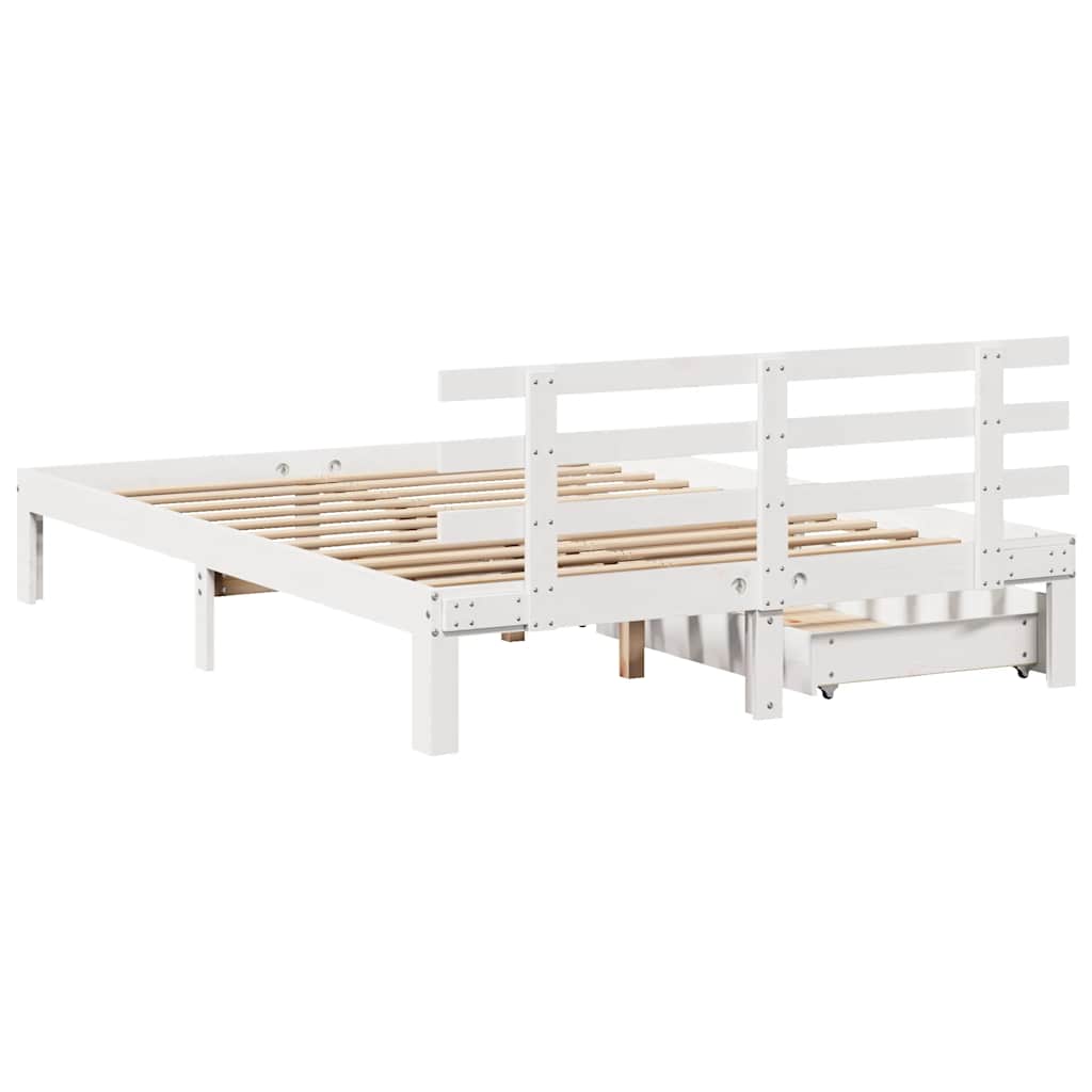 sengeramme med skuffer 135x190 cm massivt fyrretræ hvid