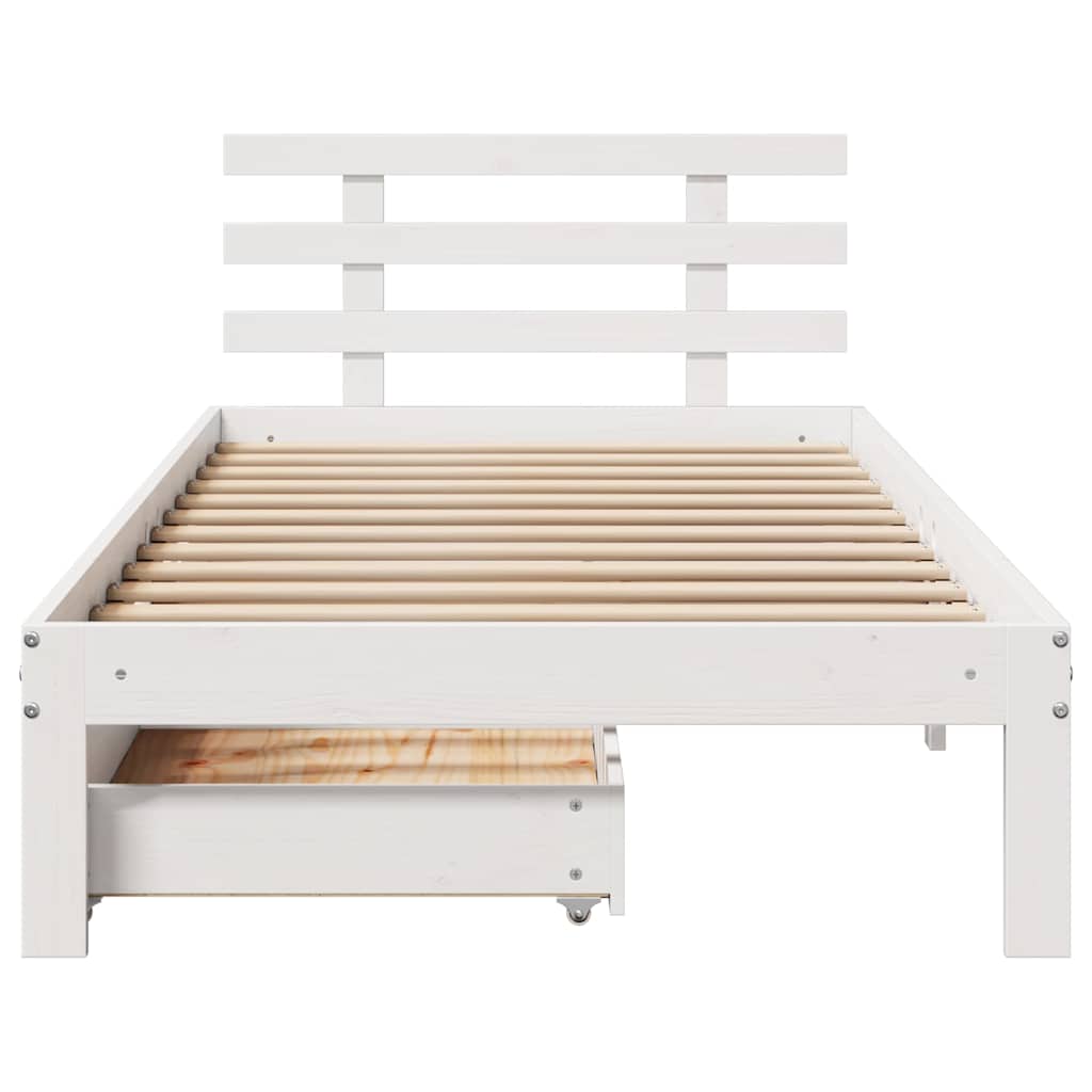 sengeramme med skuffer 100x200 cm massivt fyrretræ hvid
