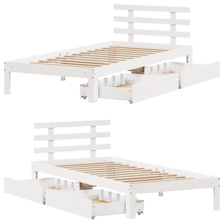 sengeramme med skuffer 100x200 cm massivt fyrretræ hvid