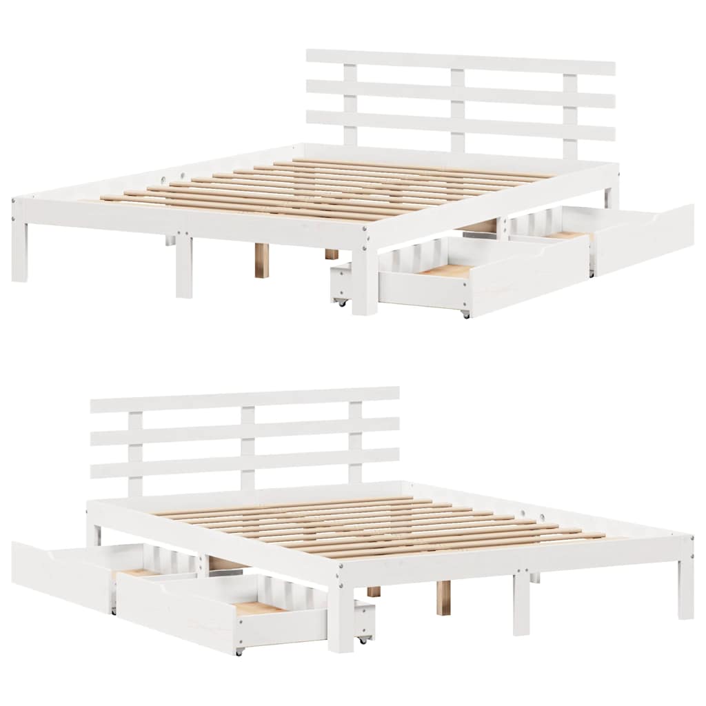 sengeramme med skuffer 120x200 cm massivt fyrretræ hvid