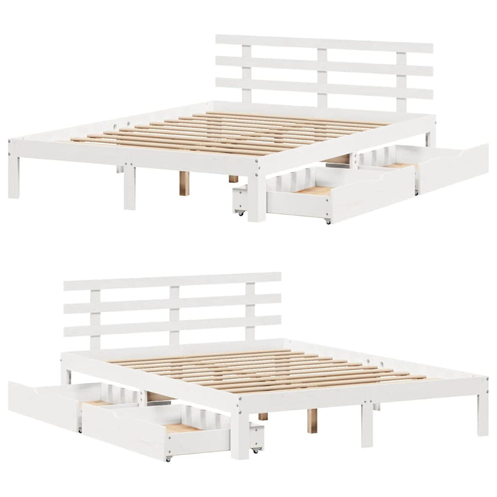sengeramme med skuffer 120x200 cm massivt fyrretræ hvid