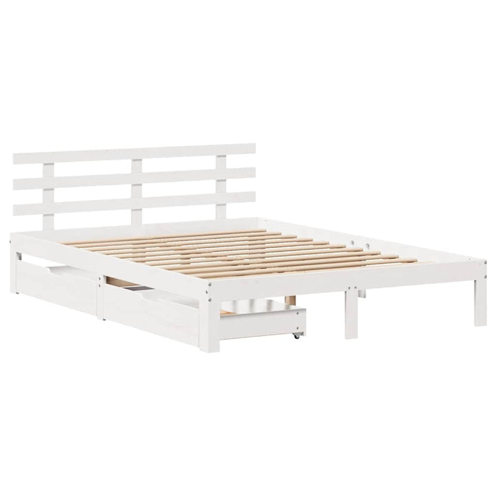 sengeramme med skuffer 140x200 cm massivt fyrretræ hvid