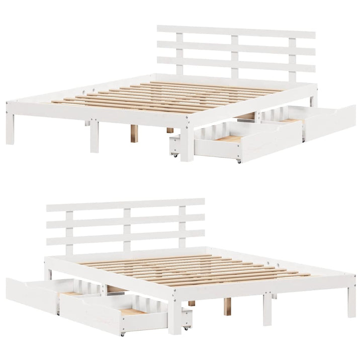 sengeramme med skuffer 140x200 cm massivt fyrretræ hvid