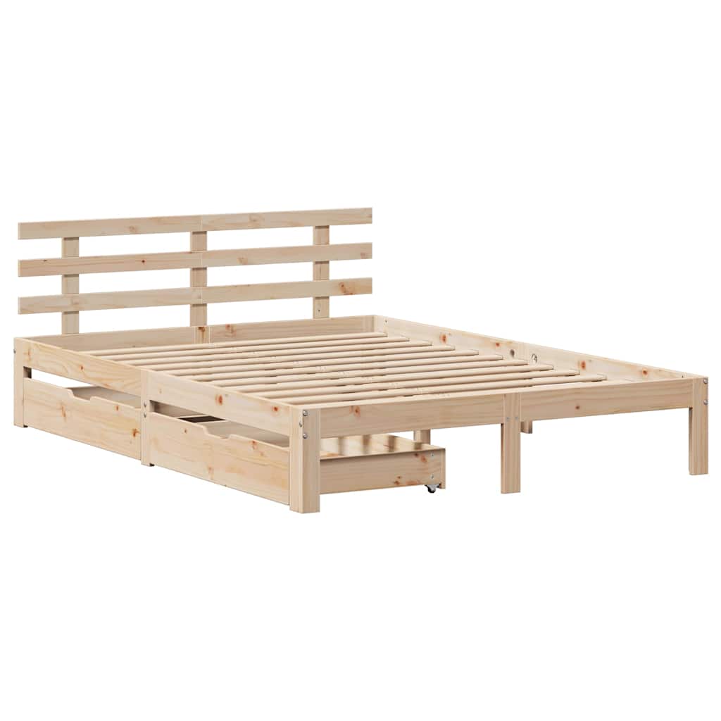 sengeramme med skuffer 150x200 cm massivt fyrretræ