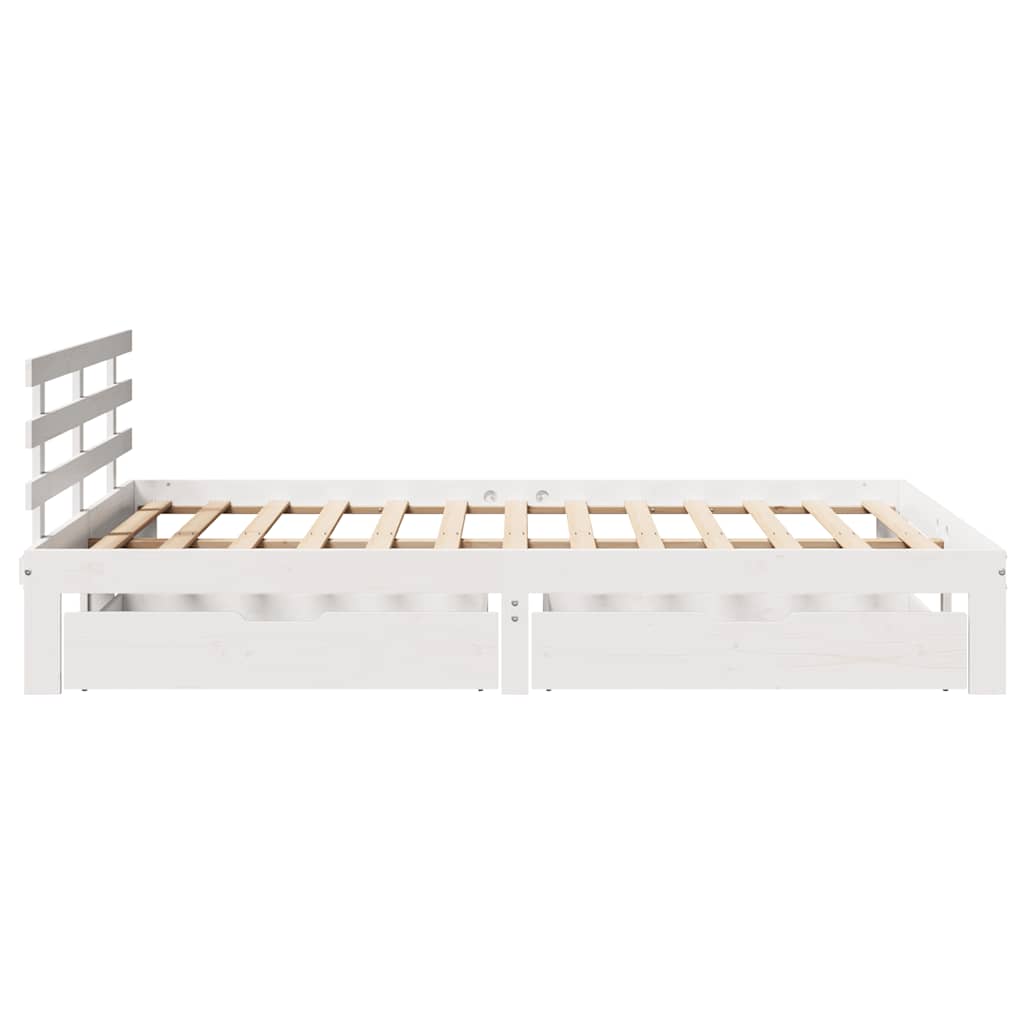 sengeramme med skuffer 150x200 cm massivt fyrretræ hvid