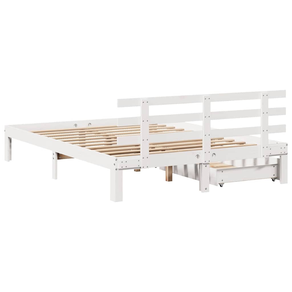 sengeramme med skuffer 150x200 cm massivt fyrretræ hvid