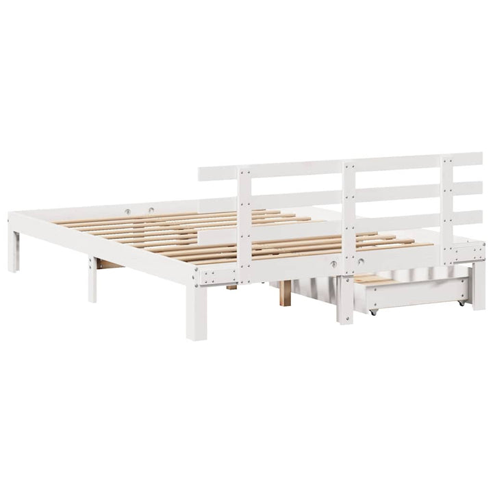 sengeramme med skuffer 150x200 cm massivt fyrretræ hvid