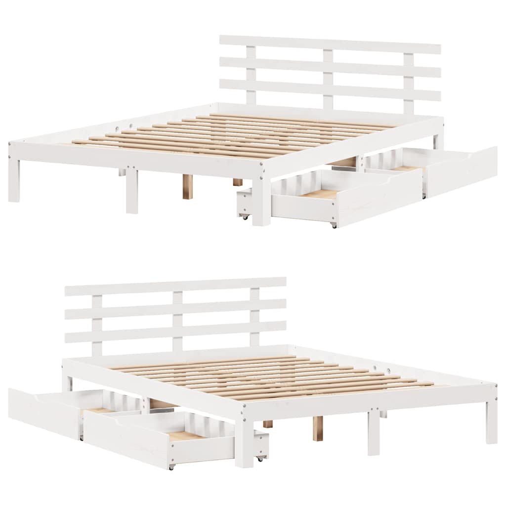 sengeramme med skuffer 150x200 cm massivt fyrretræ hvid