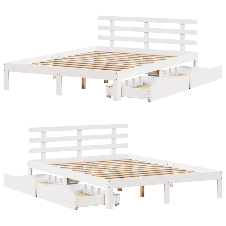sengeramme med skuffer 150x200 cm massivt fyrretræ hvid