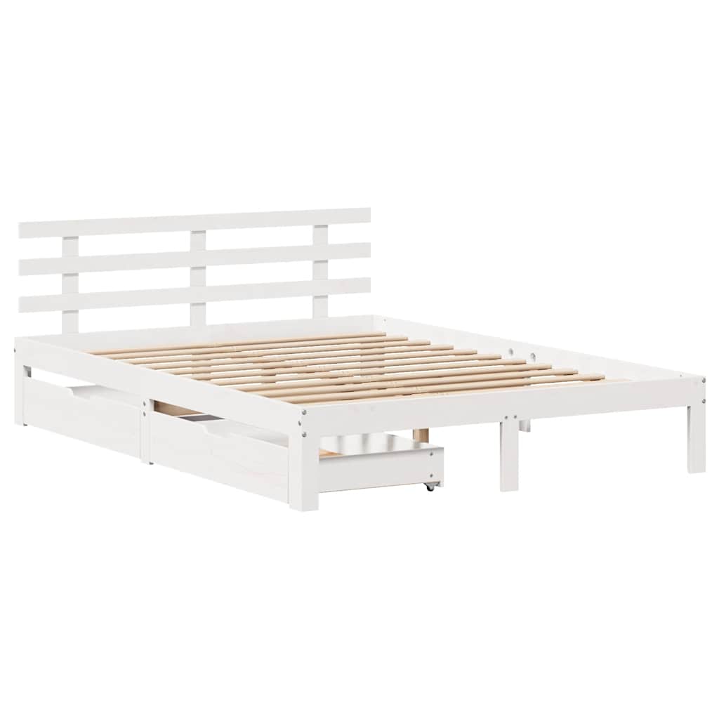 sengeramme med skuffer 160x200 cm massivt fyrretræ hvid