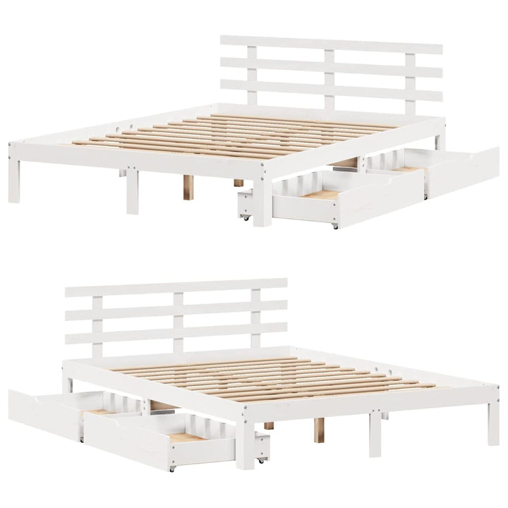 sengeramme med skuffer 160x200 cm massivt fyrretræ hvid