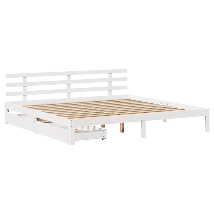 sengeramme med skuffer 200x200 cm massivt fyrretræ hvid