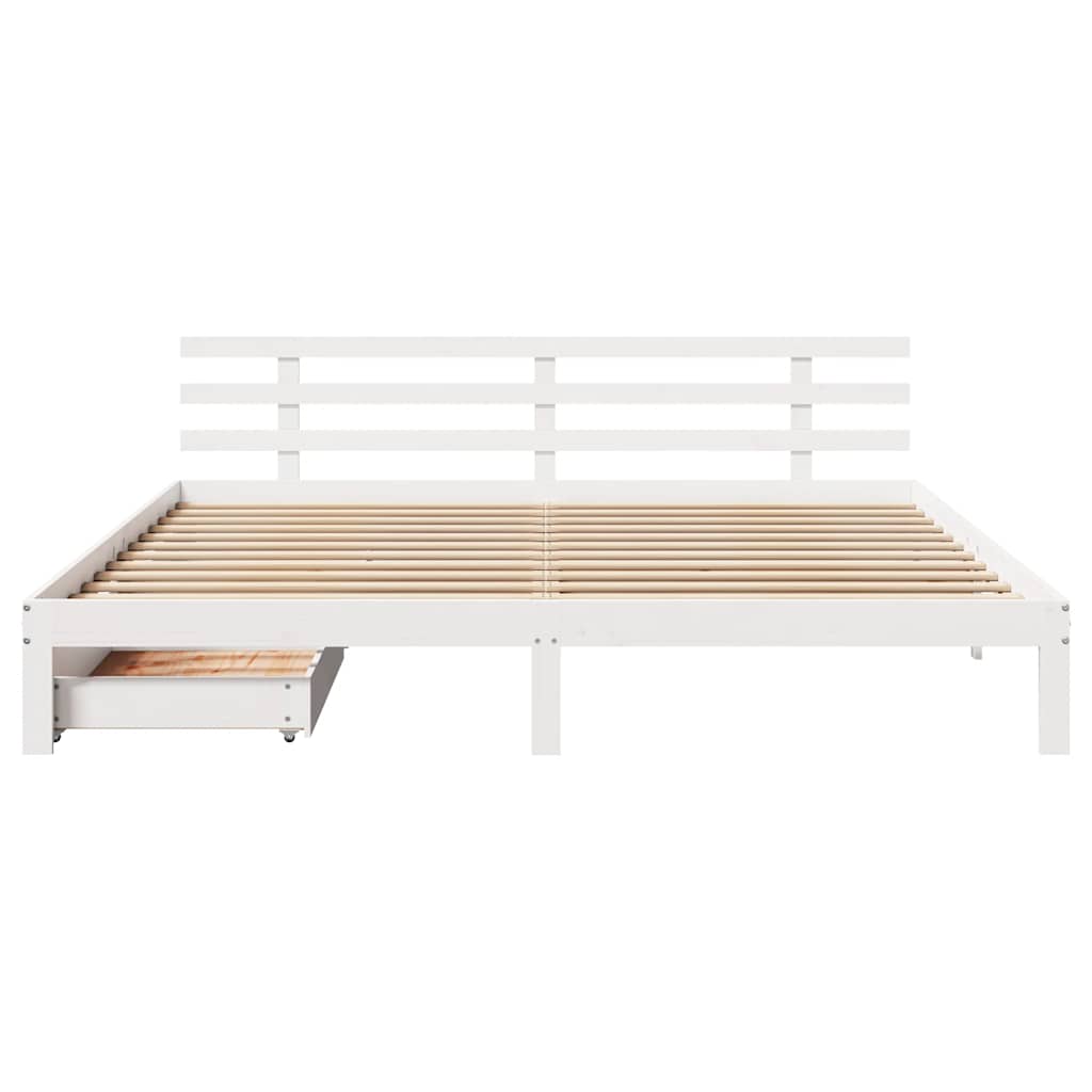 sengeramme med skuffer 200x200 cm massivt fyrretræ hvid