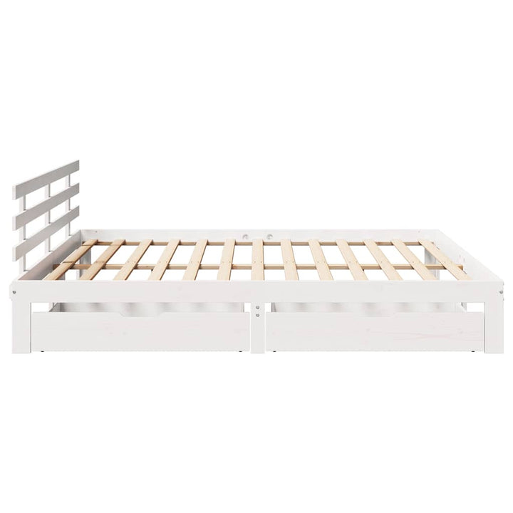 sengeramme med skuffer 200x200 cm massivt fyrretræ hvid
