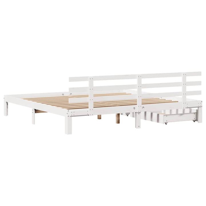 sengeramme med skuffer 200x200 cm massivt fyrretræ hvid