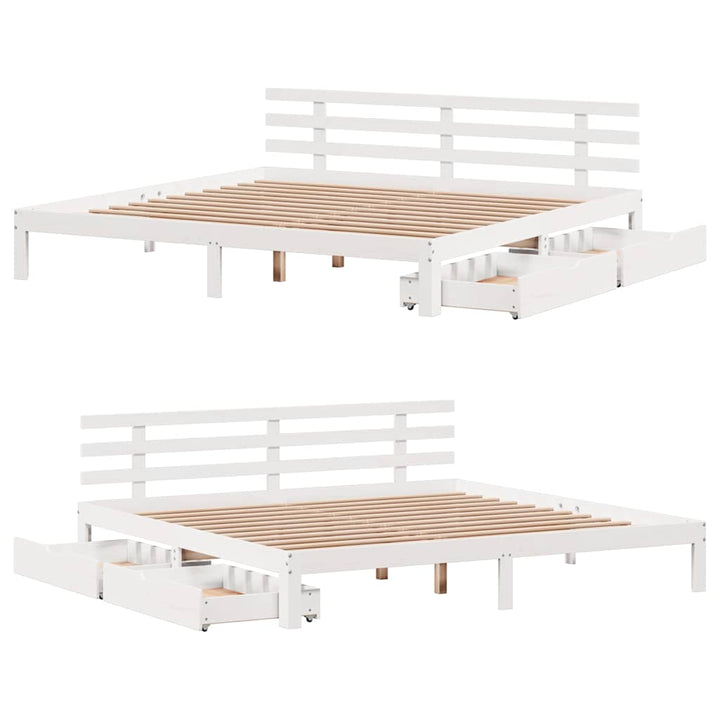 sengeramme med skuffer 200x200 cm massivt fyrretræ hvid