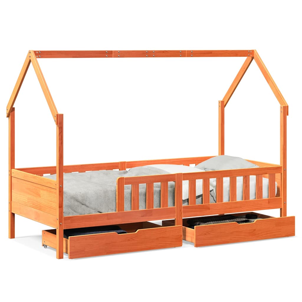 sengeramme til juniorseng m. skuffer 90x190 cm massivt fyr
