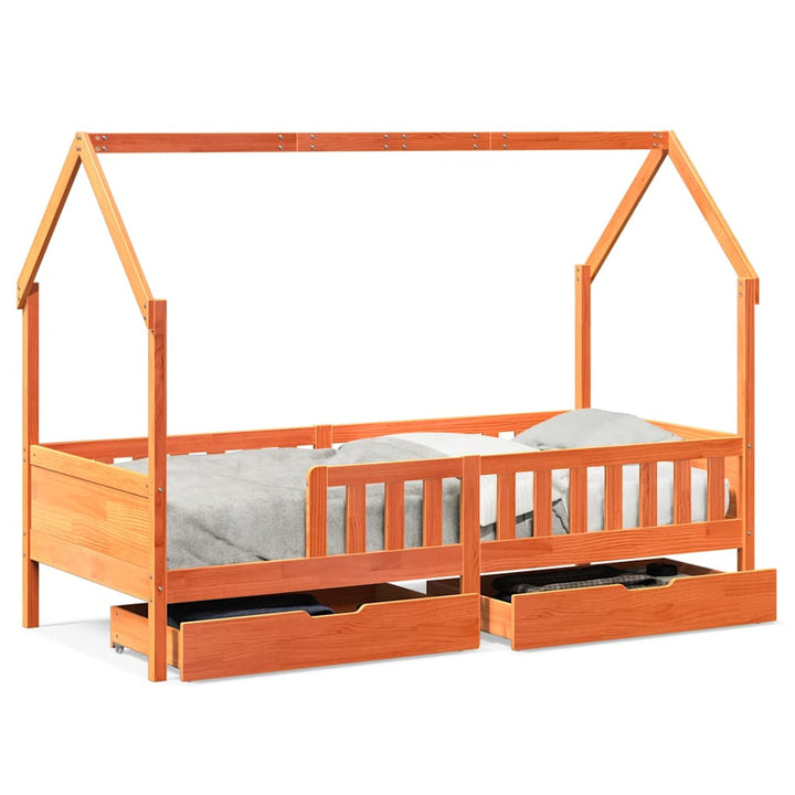 sengeramme til juniorseng m. skuffer 90x190 cm massivt fyr