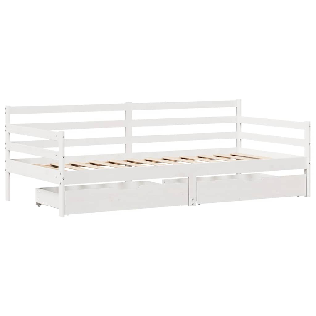 daybed med skuffer 90x190 cm massivt fyrretræ hvid