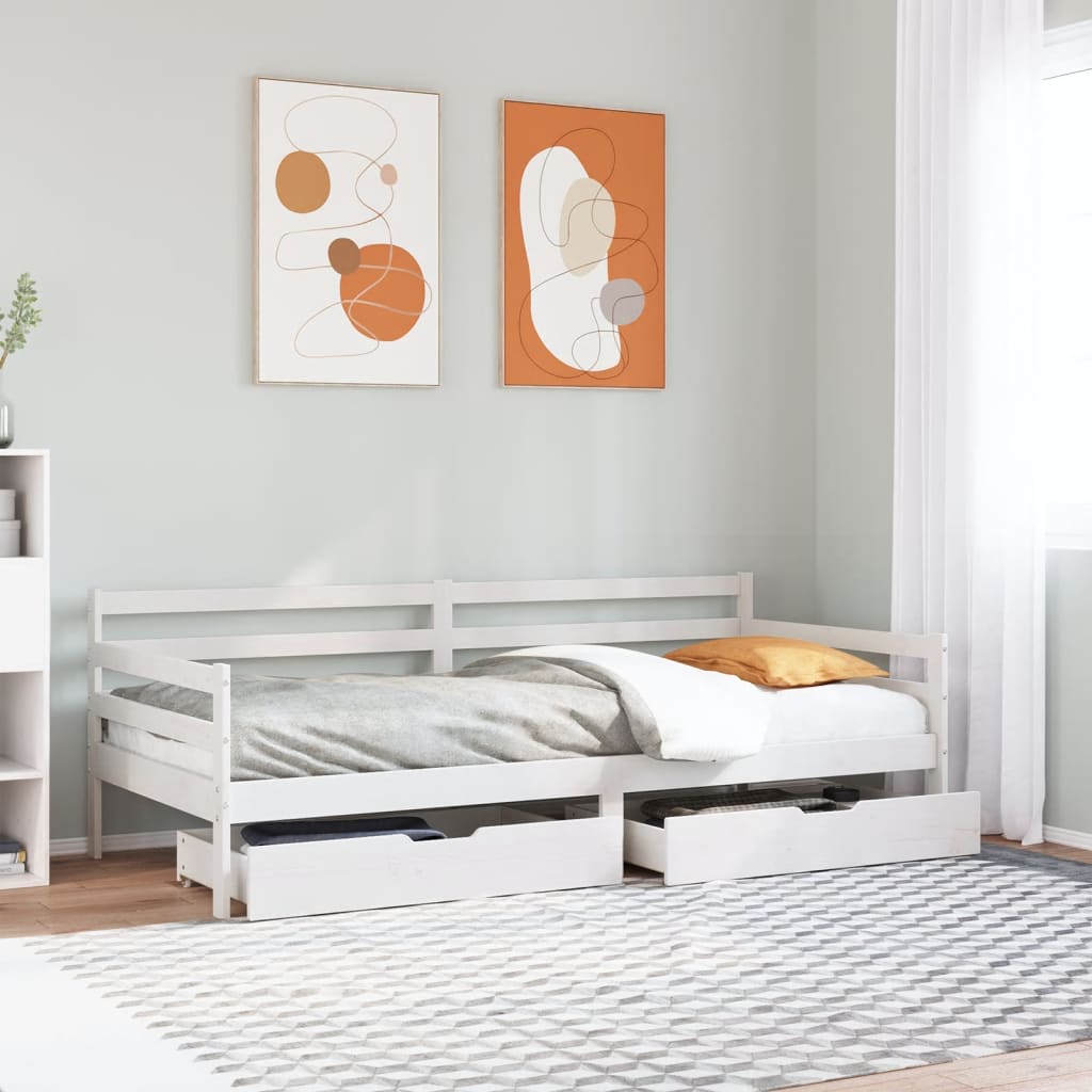 daybed med skuffer 90x190 cm massivt fyrretræ hvid