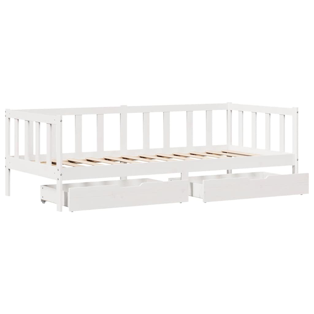 daybed med skuffer 90x190 cm massivt fyrretræ hvid