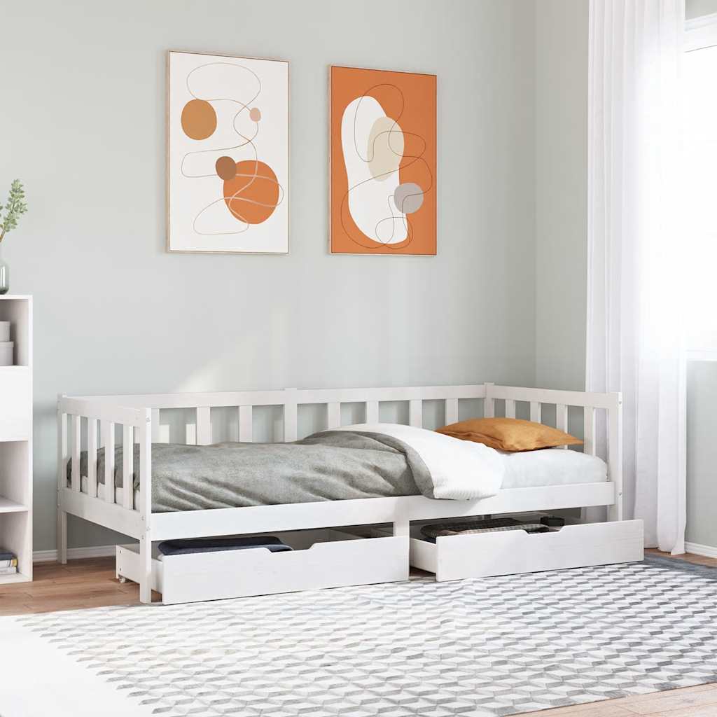 daybed med skuffer 90x190 cm massivt fyrretræ hvid