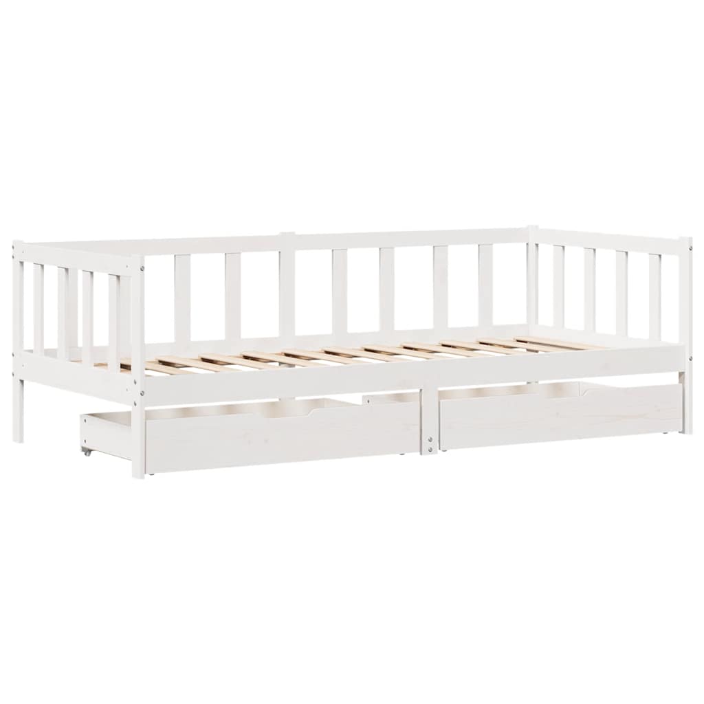 daybed med skuffer 80x200 cm massivt fyrretræ hvid