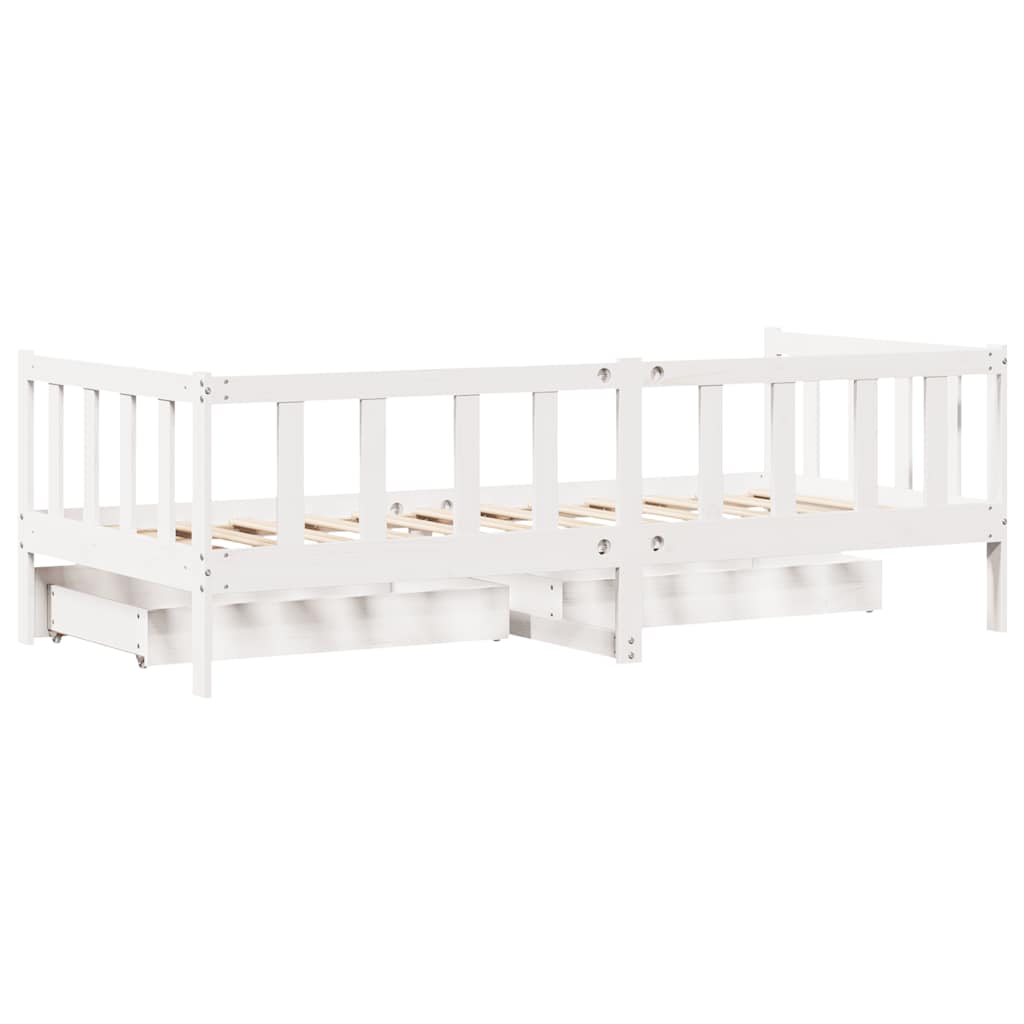 daybed med skuffer 80x200 cm massivt fyrretræ hvid