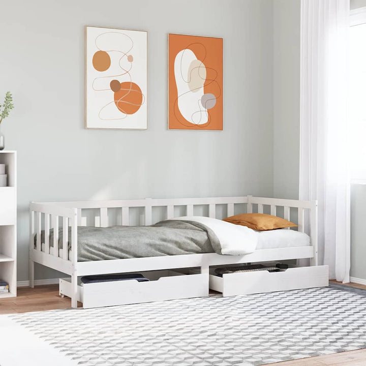 daybed med skuffer 80x200 cm massivt fyrretræ hvid