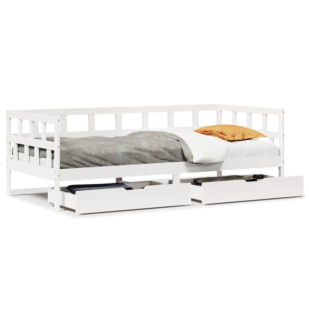 daybed med skuffer 90x200 cm massivt fyrretræ hvid