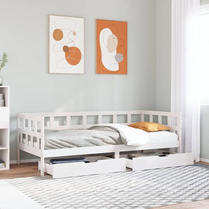 daybed med skuffer 90x200 cm massivt fyrretræ hvid