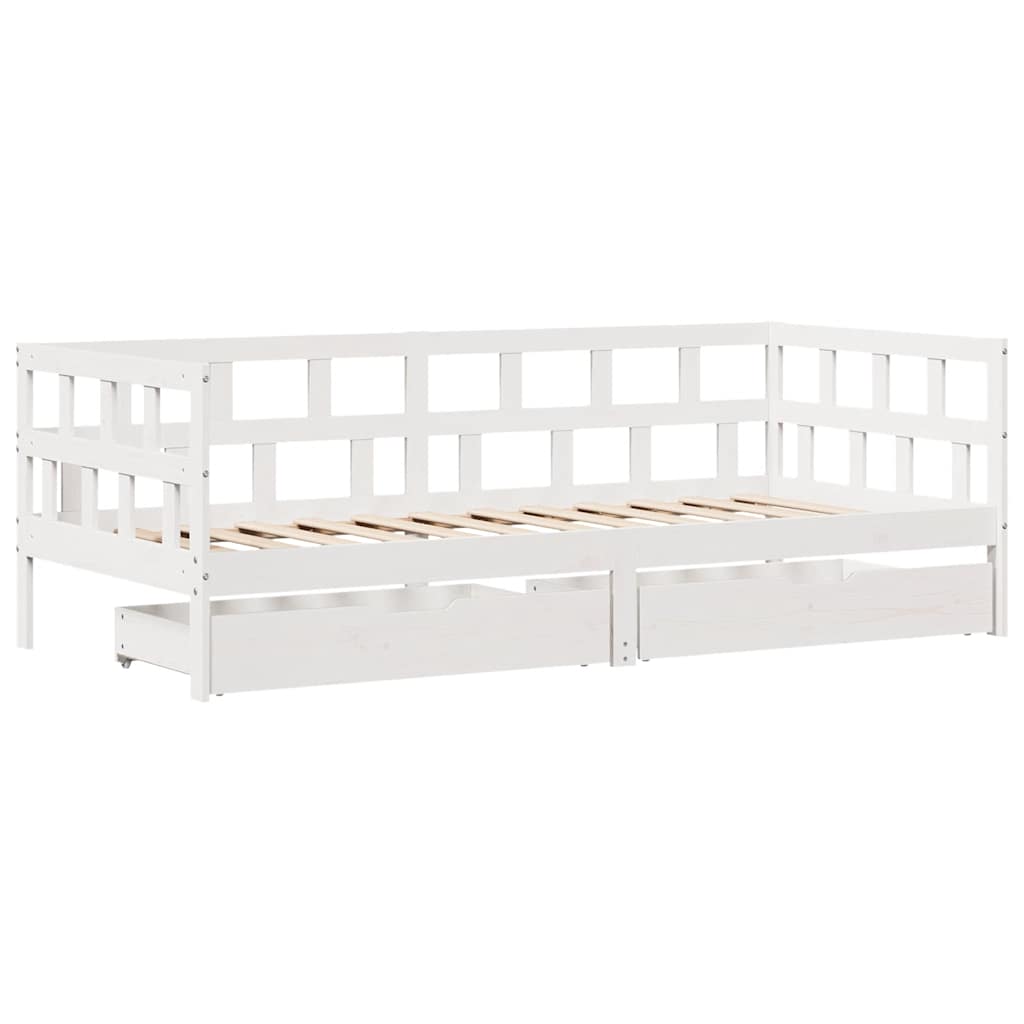 daybed med skuffer 90x190 cm massivt fyrretræ hvid